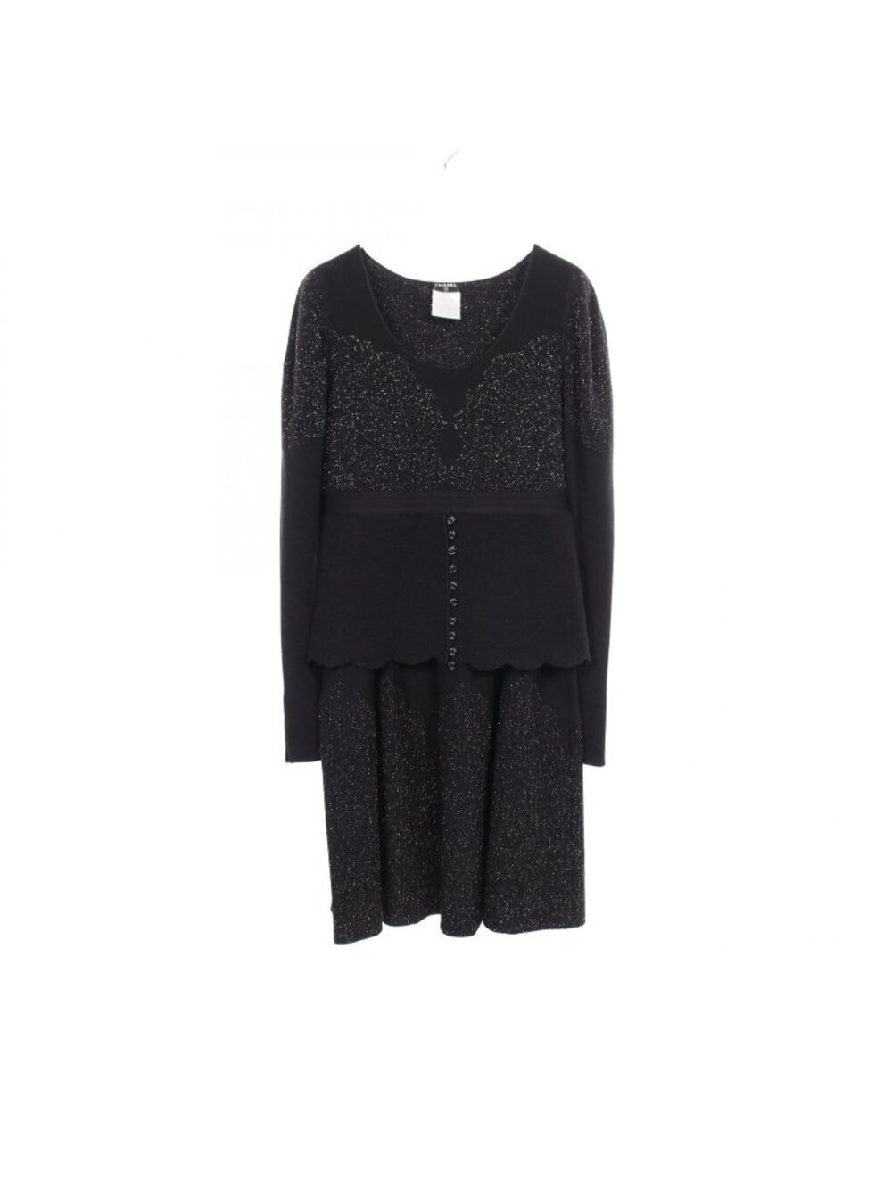 Chanel Set Glitter Knit Skirt Black Wool Suit